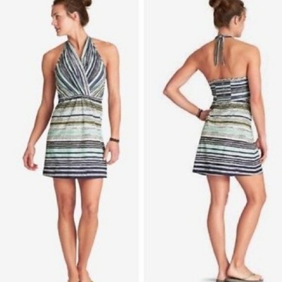 Athleta Go Anywhere Boho Stripe Halter Dress